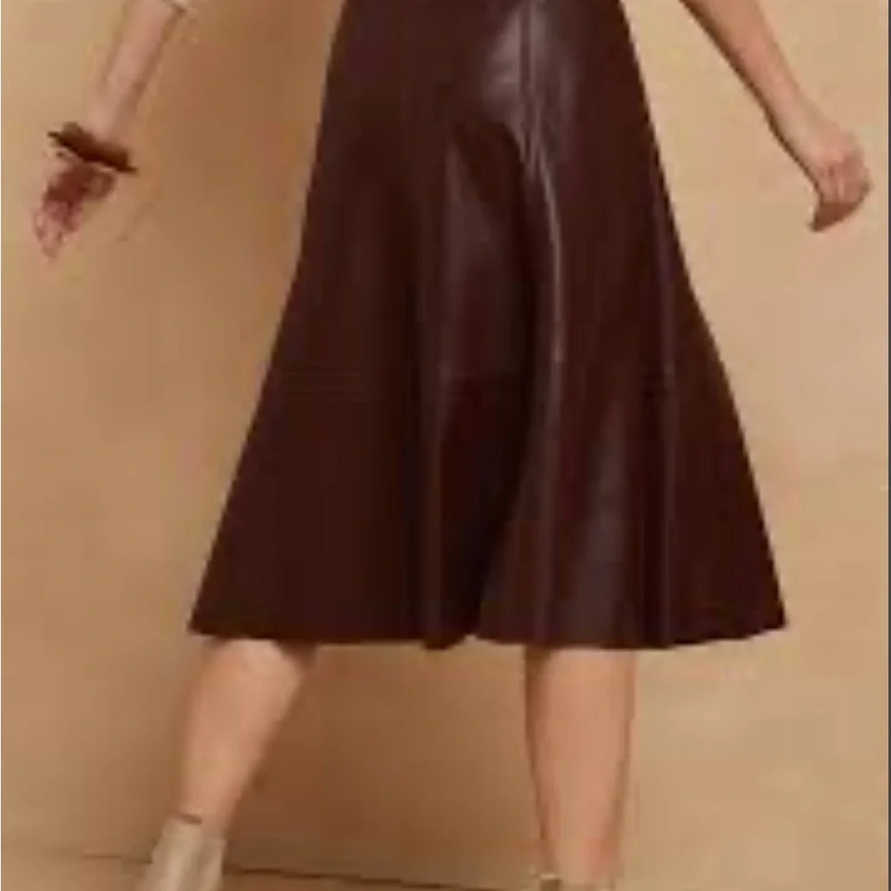 Burgundy A-Line Midi Faux Leather Skirt, Banana Republic (size 8) - Picture 2 of 6